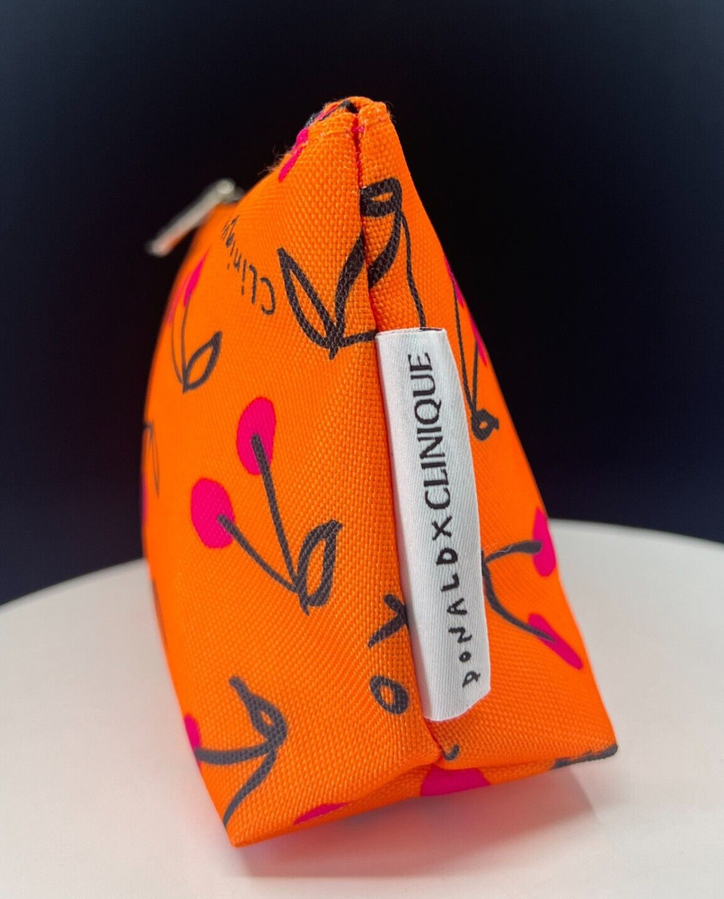 Clinique Cherry Printed Orange Cosmetic Pouch -(New)
