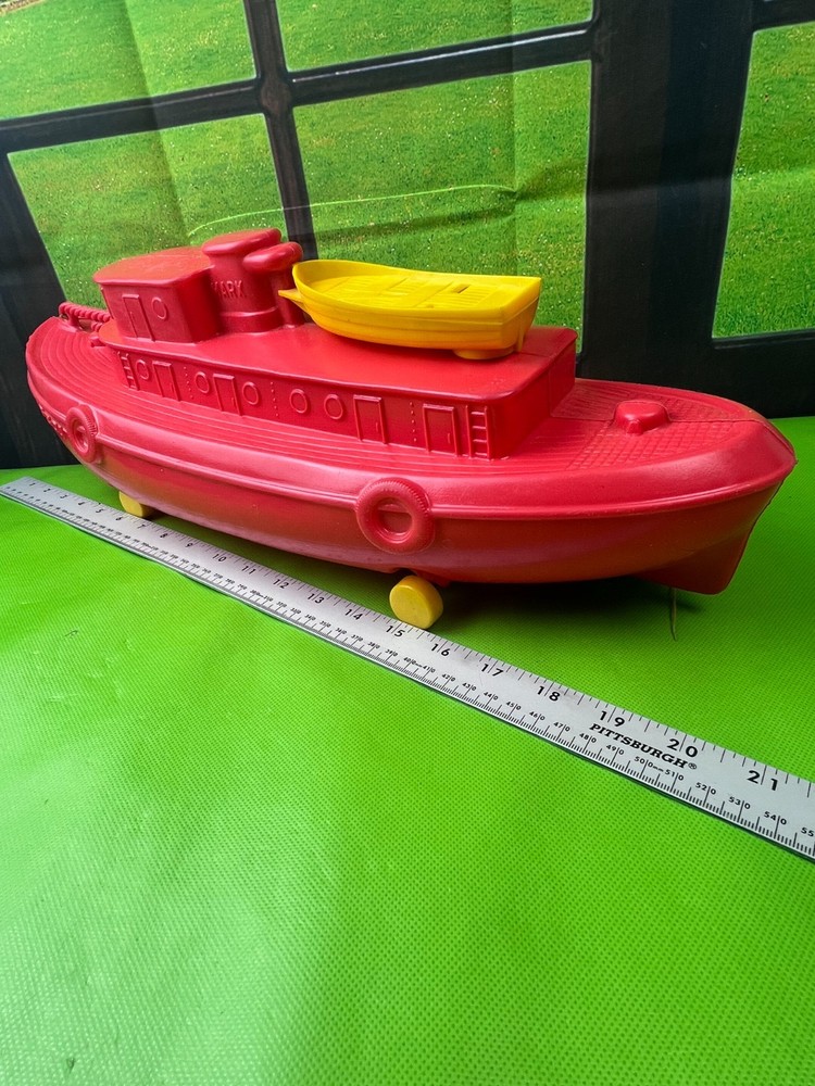 Marx Red Toy Tugboat Plastic Molded Pull Toy