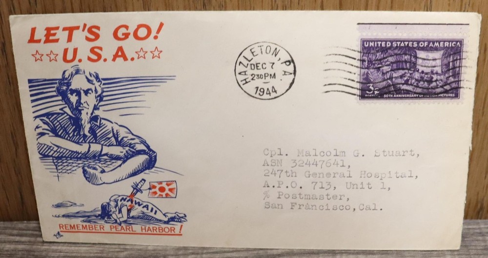 LET'S GO ! U.S.A. REMEMBER PEARL HARBOR EMPTY LETTER ENVELOPE  DATED 1944