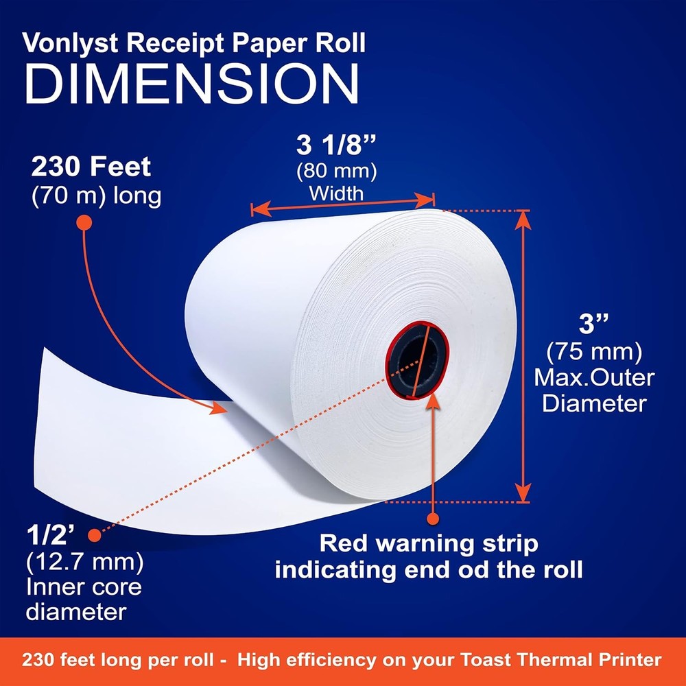 Thermal Printer Paper Rolls 06 Pack for Toast TP200 POS