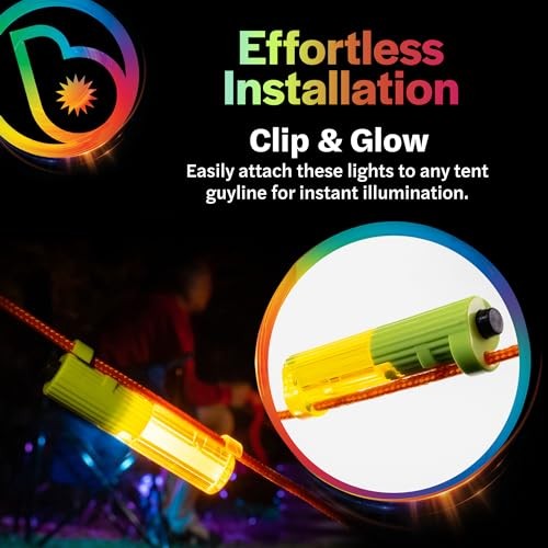 LED Tent String Lights - Keep Tent Guy-Lines Visible at Night - 2-Pack