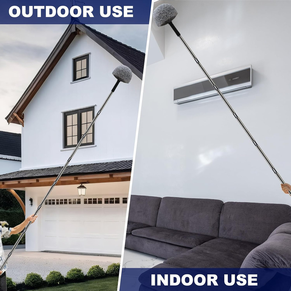 20 Ft+ High Reach Grey Cobweb Duster with 3-14 ft Extension Pole, Webster Cobweb