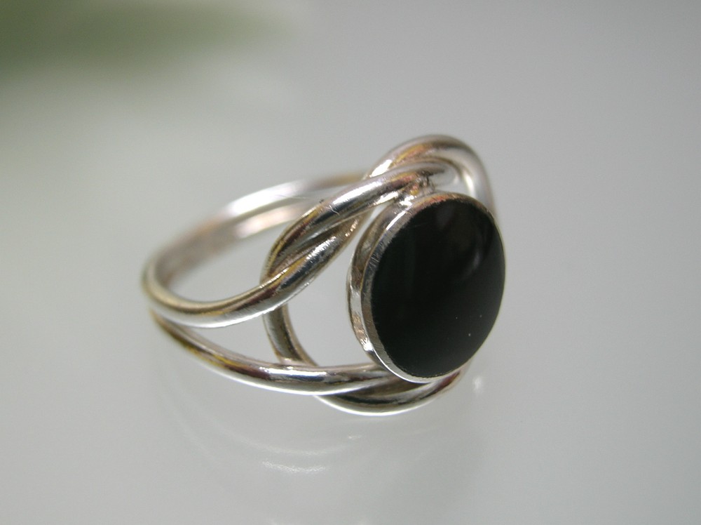 Solid heavier Sterling Silver/reconstructive Onyx pinkie size 4.75 ring handmade