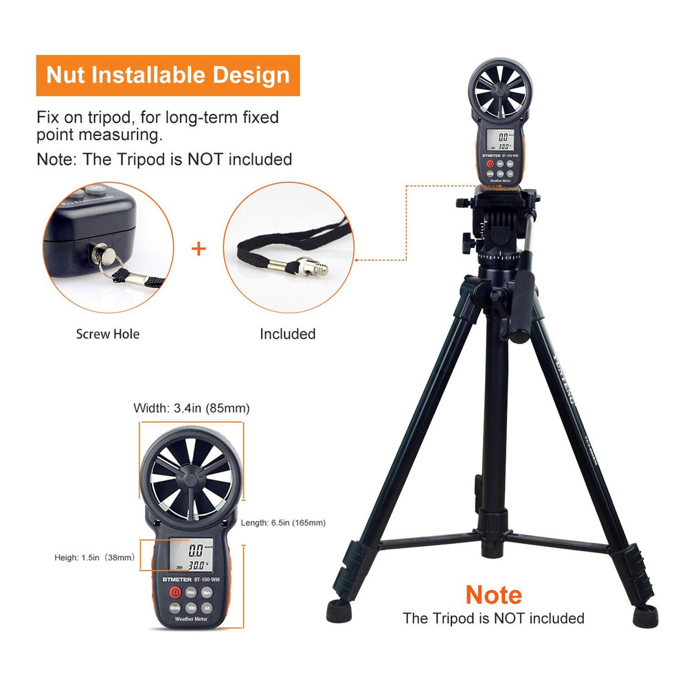 BTMETER Digital Anemometer Barometer Handheld, for Wind Speed Temperature Wind C