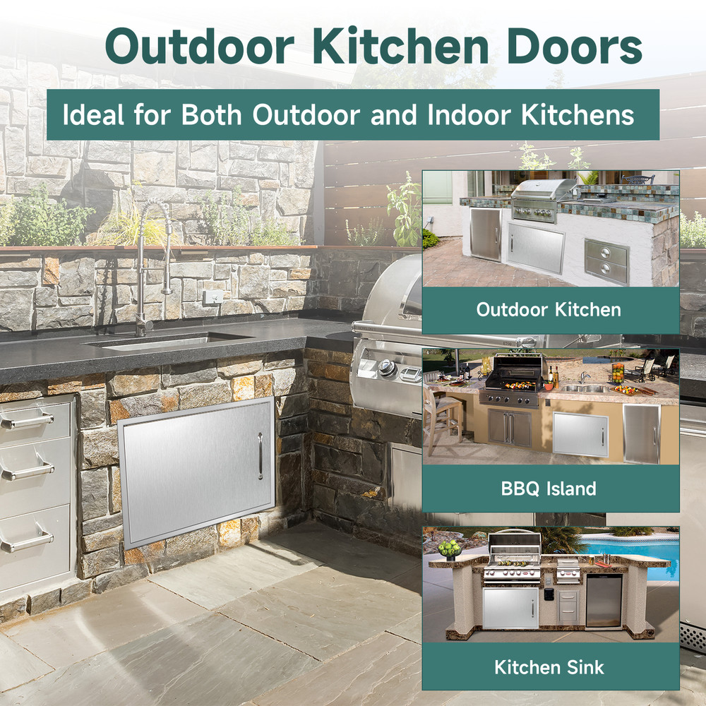 Outdoor Kitchen Doors with Handle Stainless Single Access Flush Mount Door