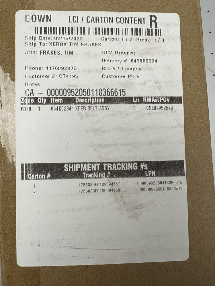 Xerox 064K92841 Assembly Transfer Belt