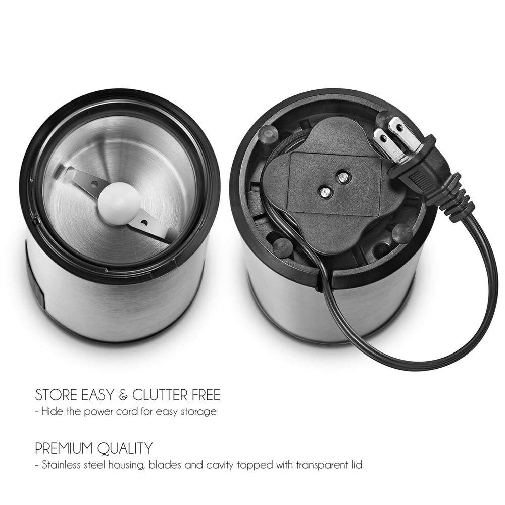 Electric Coffee Grinder and Spice Mill with Safety Lock System – Rustproof St...