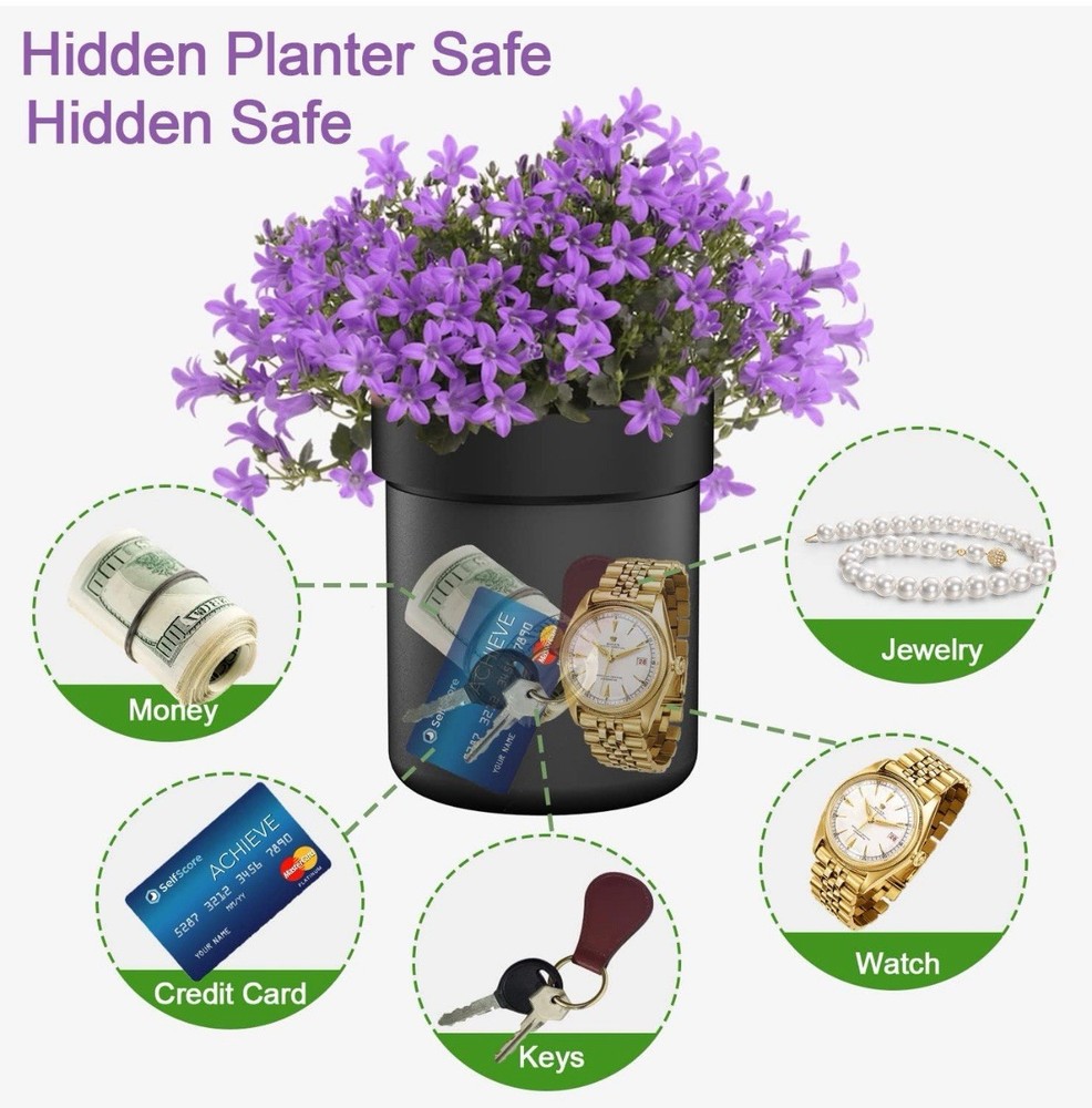 Flower Pot Hidden Safe, Secret Safe Compartment Lock Box-Black
