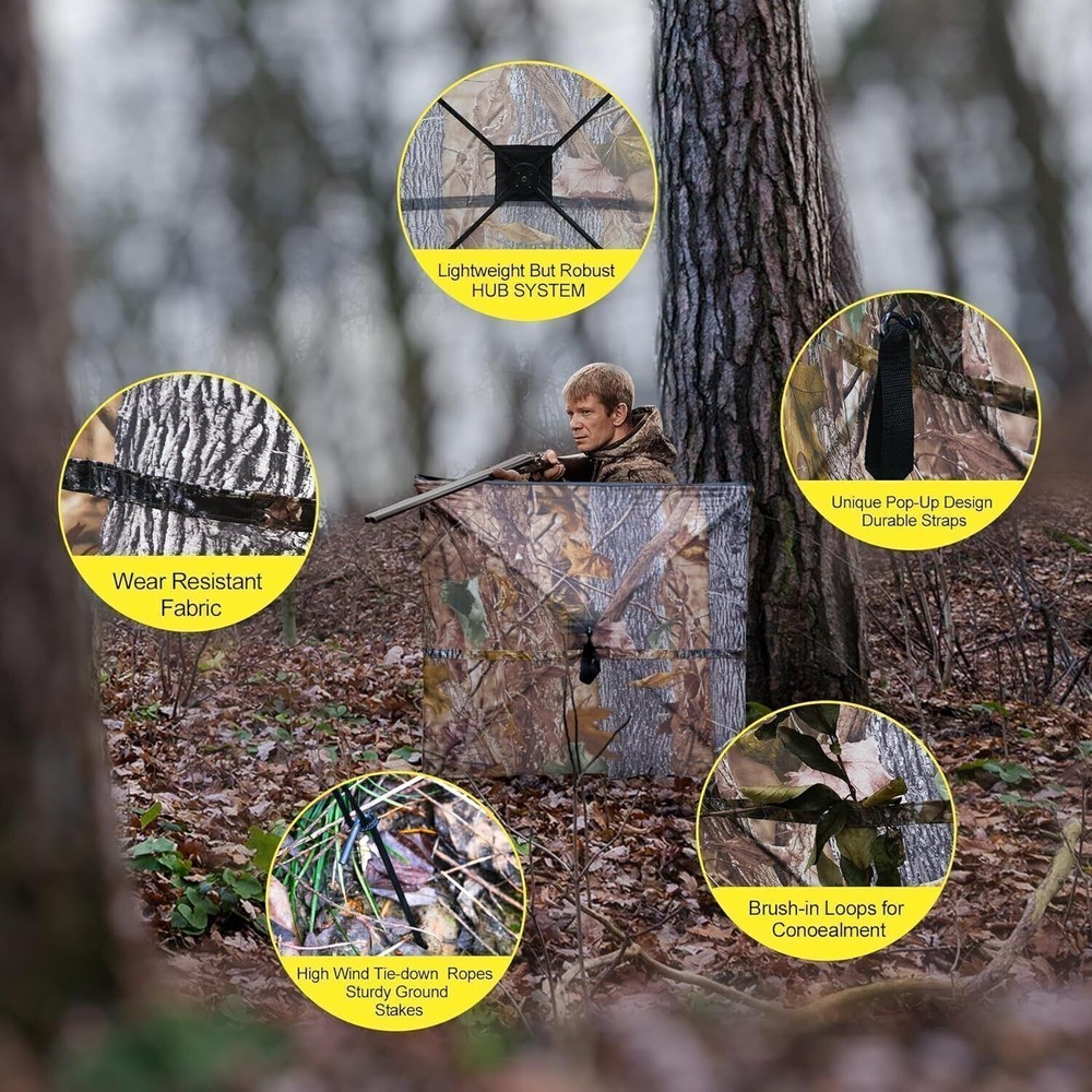 Portable Pop Up Ground Blind Hunting Blind for Duck Turkey Quick Setup 3-Panel