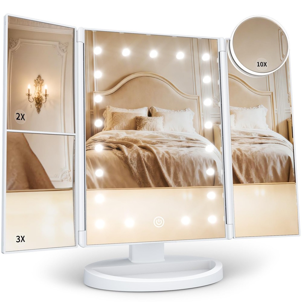 Makeup Mirror, Vanity Mirror with Lights, 2X/3X/10X Magnification, Touch Cont...