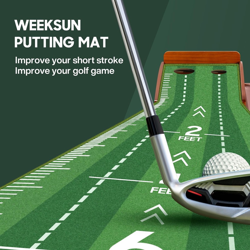 Indoor Golf Putting Mat w Ball Return Mini Practice Green 2 Balls Training