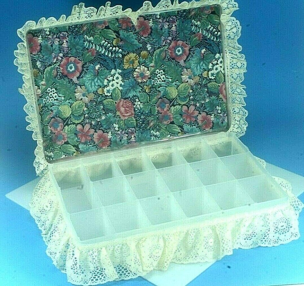 Home Crafted Padded Lacy Compartment Storage Craft Box.