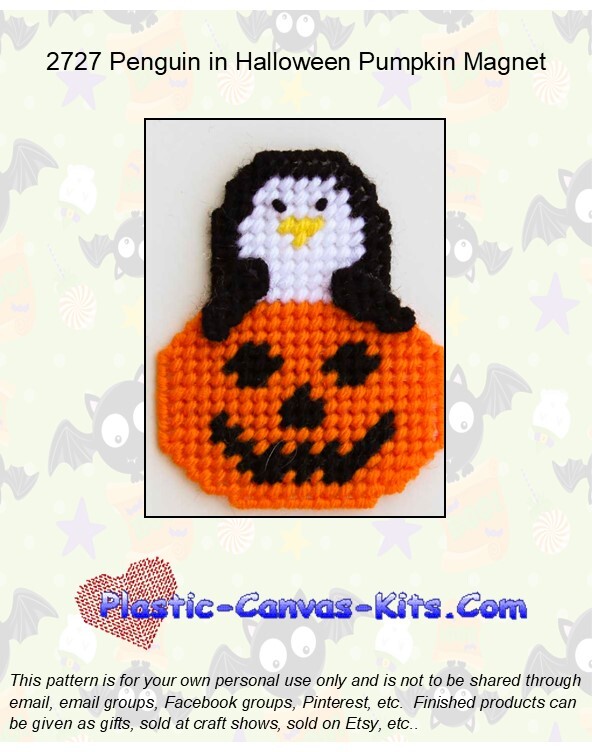 Penguin in Halloween Pumpkin Magnet-Plastic Canvas Pattern or Kit