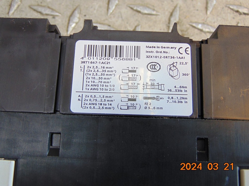SIEMENS 3RT1647-1AC21 CONTACTOR 24V COIL 3RT1647