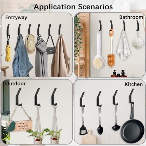 Coat Hooks Wall Mount - Heavy Duty Hat Hangers, Large Wall Hooks 6 Pack Black