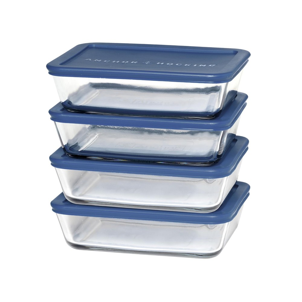 SnugFitTM Rectangular Food Storage Containers with Lids (4-Piece, 6-cup, Navy...