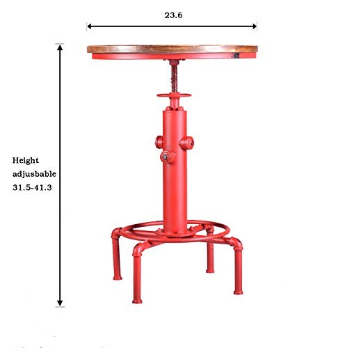 Industrial Bar Table 31.5-41.3" Adjustable Pub Table Kitchen Dining Coffee Red