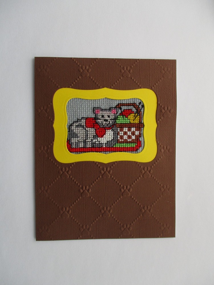 Handmade Greeting Card Cross Stitch Completed Finished Kitty Cat