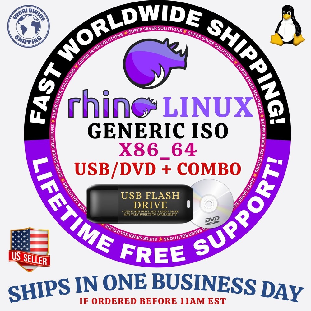 RhinoLinux LINUX OS | GENERATIC ISO | DVD, USB, COMBOS | FAST SHIPPING