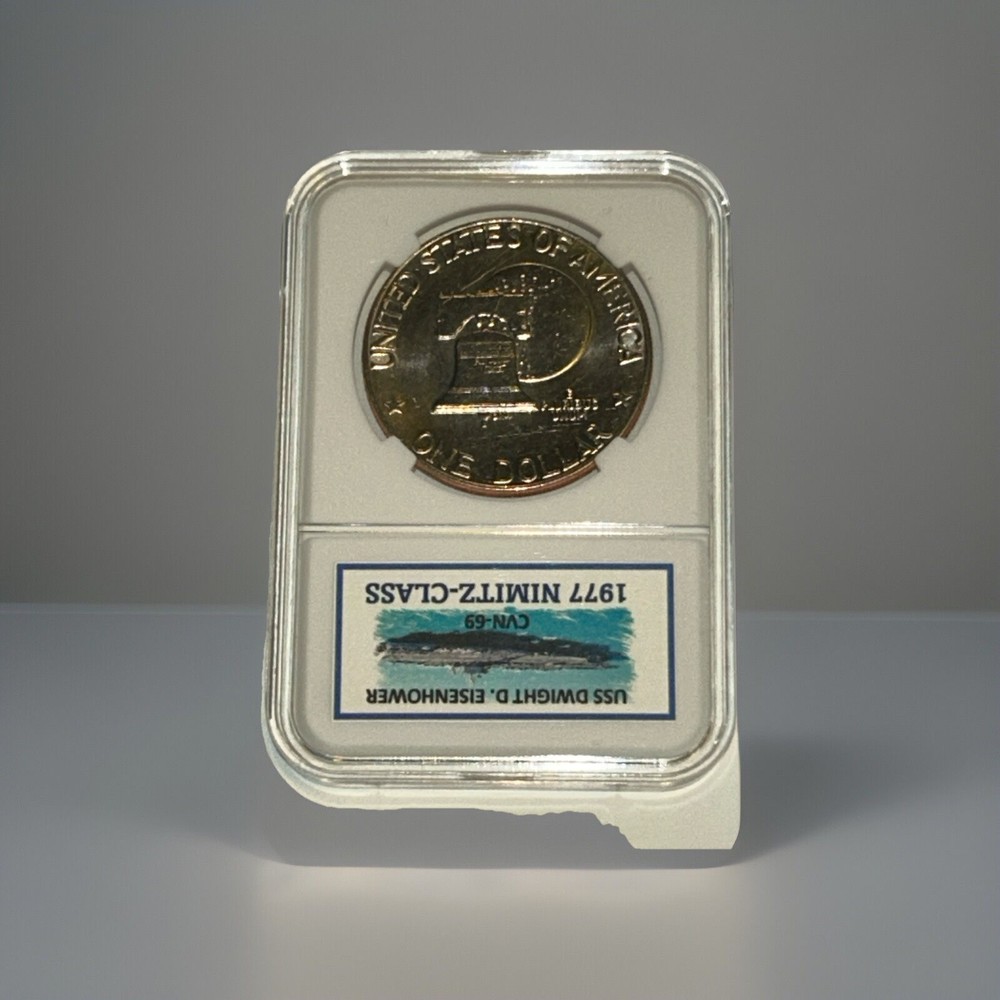 1976-D / IKE DOLLAR - USS EISENHOWER (COMMEMORATIVE KEEPSAKE SLAB) TYPE-2 BU/MS