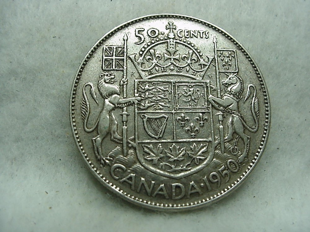 1950 Design in 0 Canadian Half Dollar .800 Silver