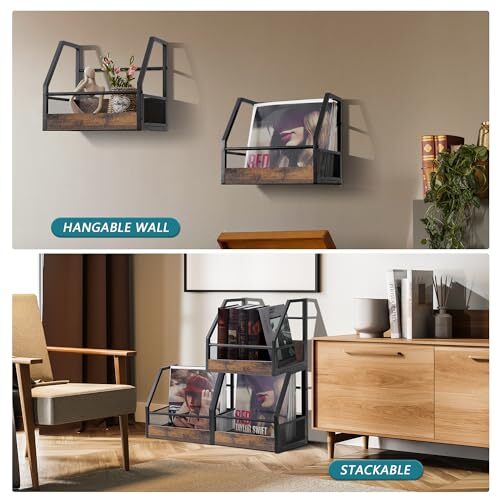Vinyl Record Storage Pack Record Holder Wall Mount, Stackable Vinyl Holder 2