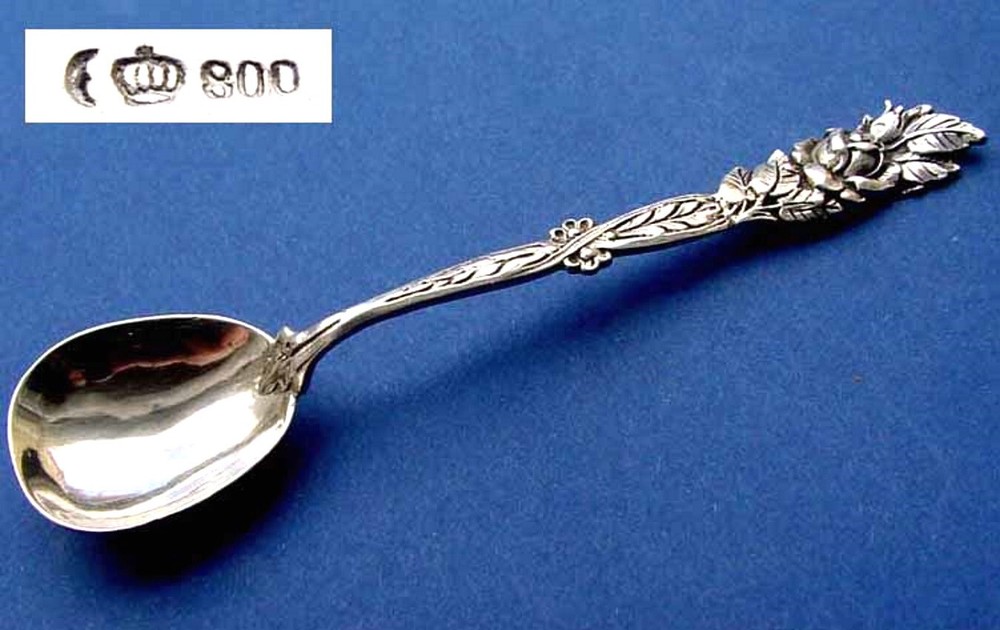 Set, 2 Fork +2 Spoon, Rose Decoration, 800er Silver B714