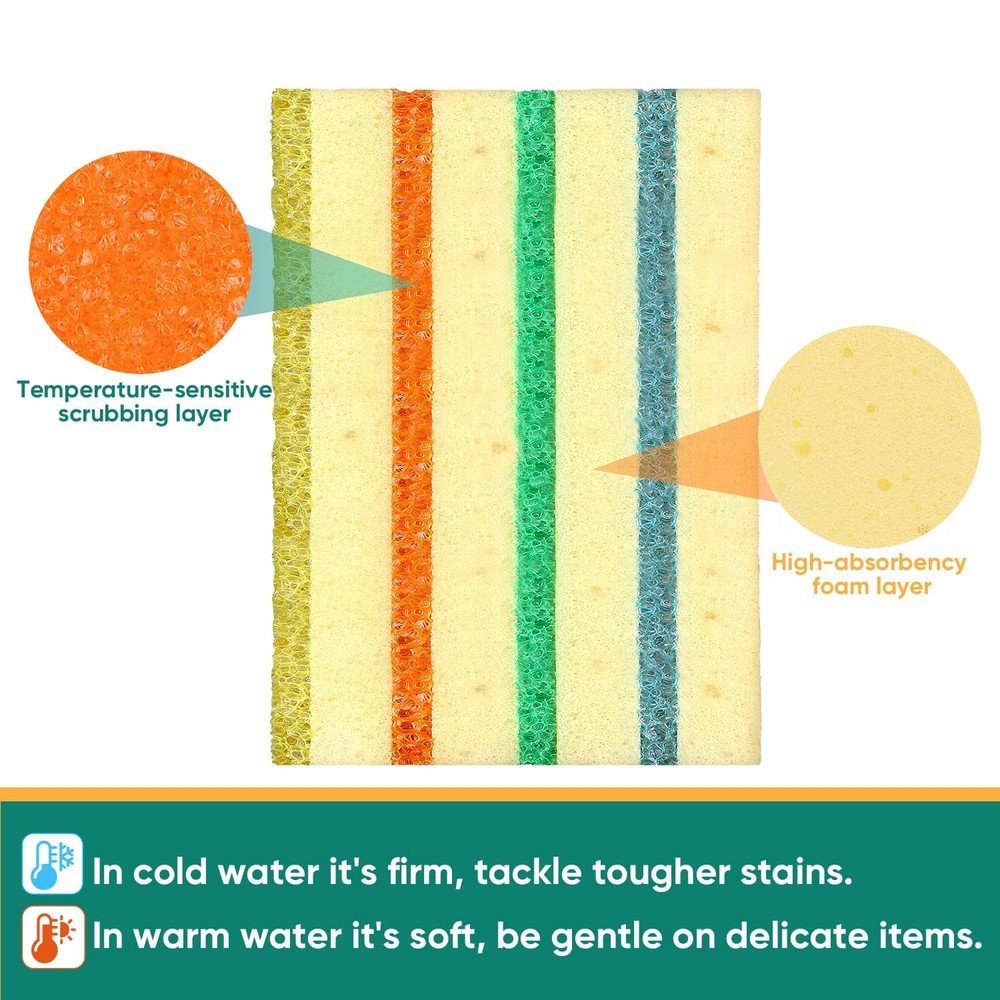 4 Pack Scrub Sponge Temperature Responsive Non Scratch Kitchen Cleaning Sponges