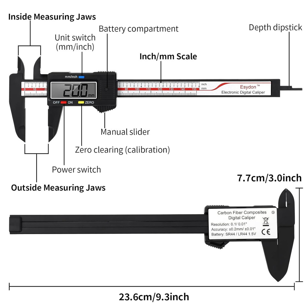 Digital Caliper, Upgraded Calipers 6 Inch, Measuring Tool, Electronic Ruler, wi