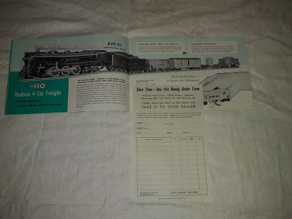 1955 Gilbert "HO" Trains Catalog With Original Order Form
