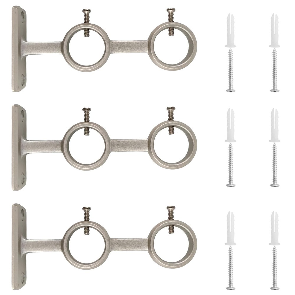 Kowibcl Curtain Rod Bracket, 3Pcs Double Holder, Silver