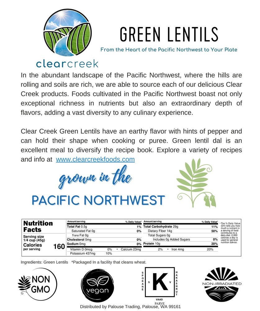 Clear Creek Green Lentils 25 lbs