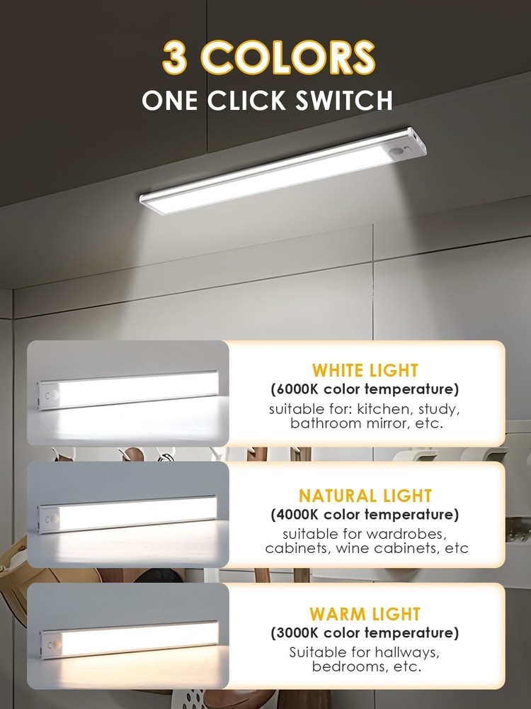 Under Cabinet Lighting Wireless - Motion Sensor, 3 Color & Stepless Brightnes...