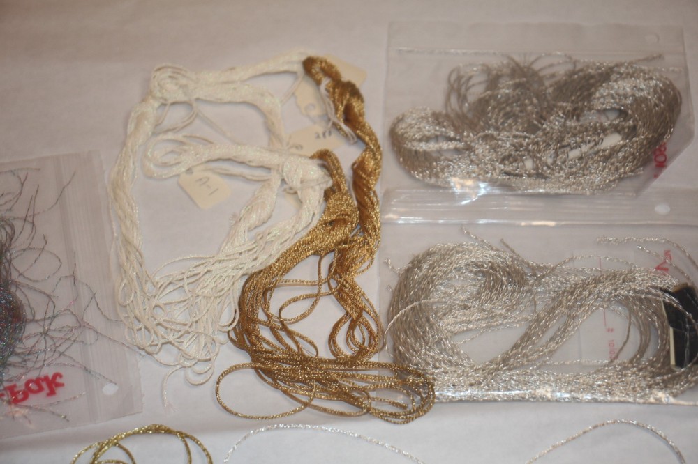 Metallic needlepoint Thread lot silver, gold, white multi large lot DMC, Braid
