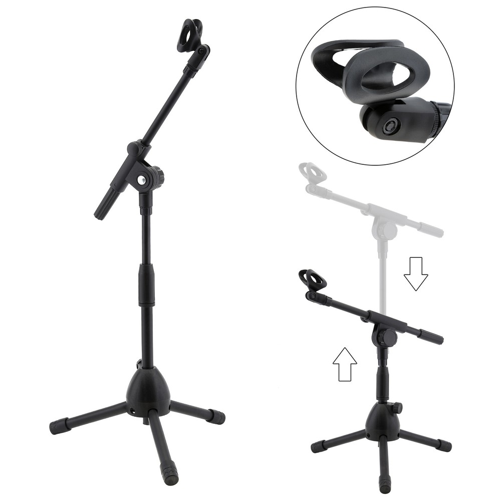 Microphone Tripod Stand with Boom Arm Adjustable Height Short Floor Mic Stand