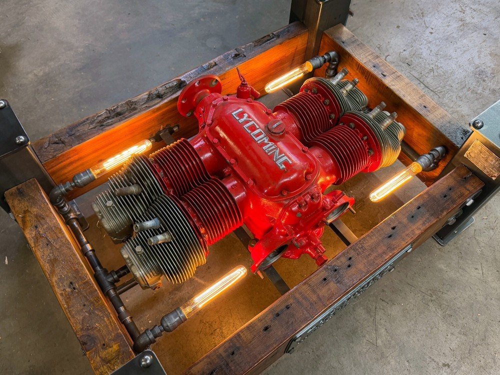 Steampunk Industrial / Lycoming Airplane Engine Piper Cub Aviation Coffee table
