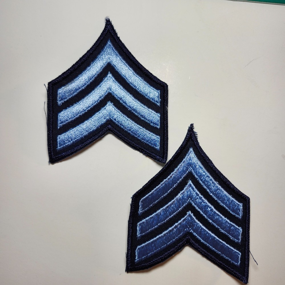 (2) Sergeant Chevron - 3 Light Blue Stripes on DARK NAVY (Navy Border) Patch