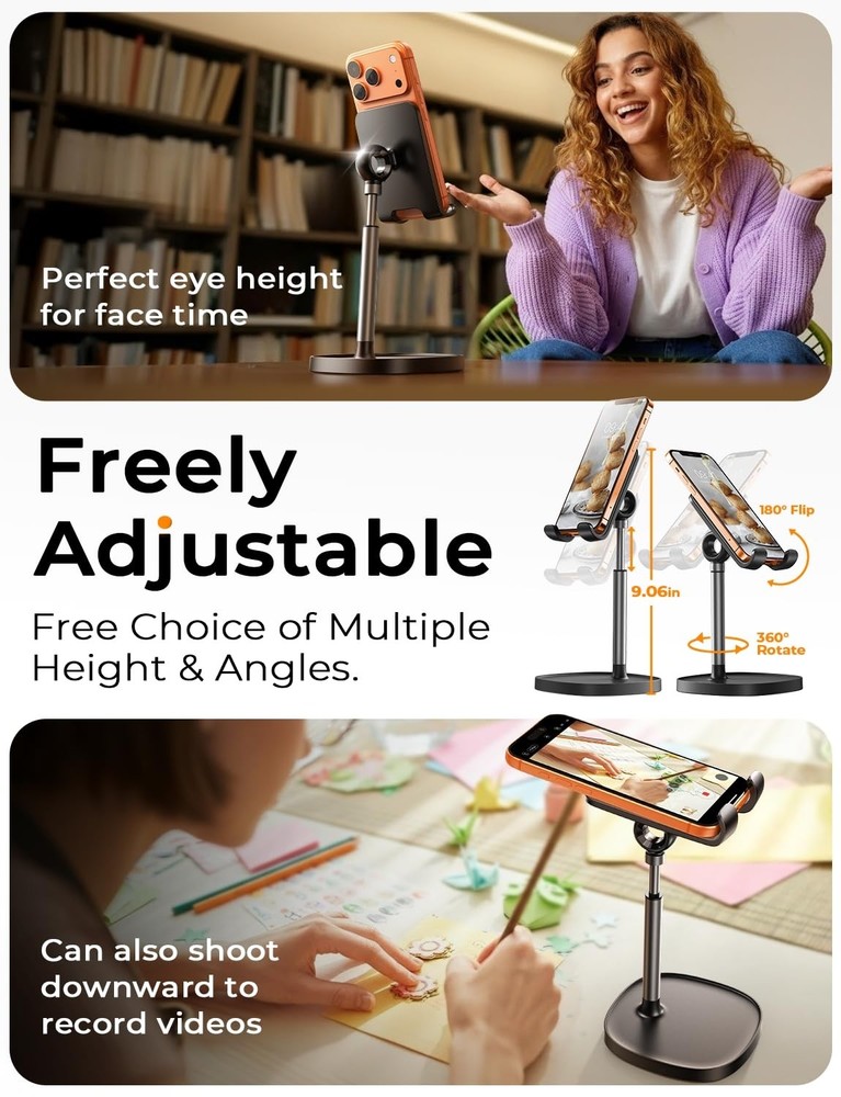 Adjustable Phone Stand – Desk Holder for iPhone, iPad, Switch, Tablet...