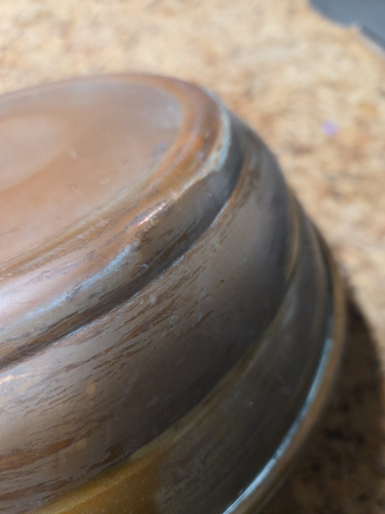 Vintage Copper Tin Lined Bowl Dish 9"x3" Handle Ring