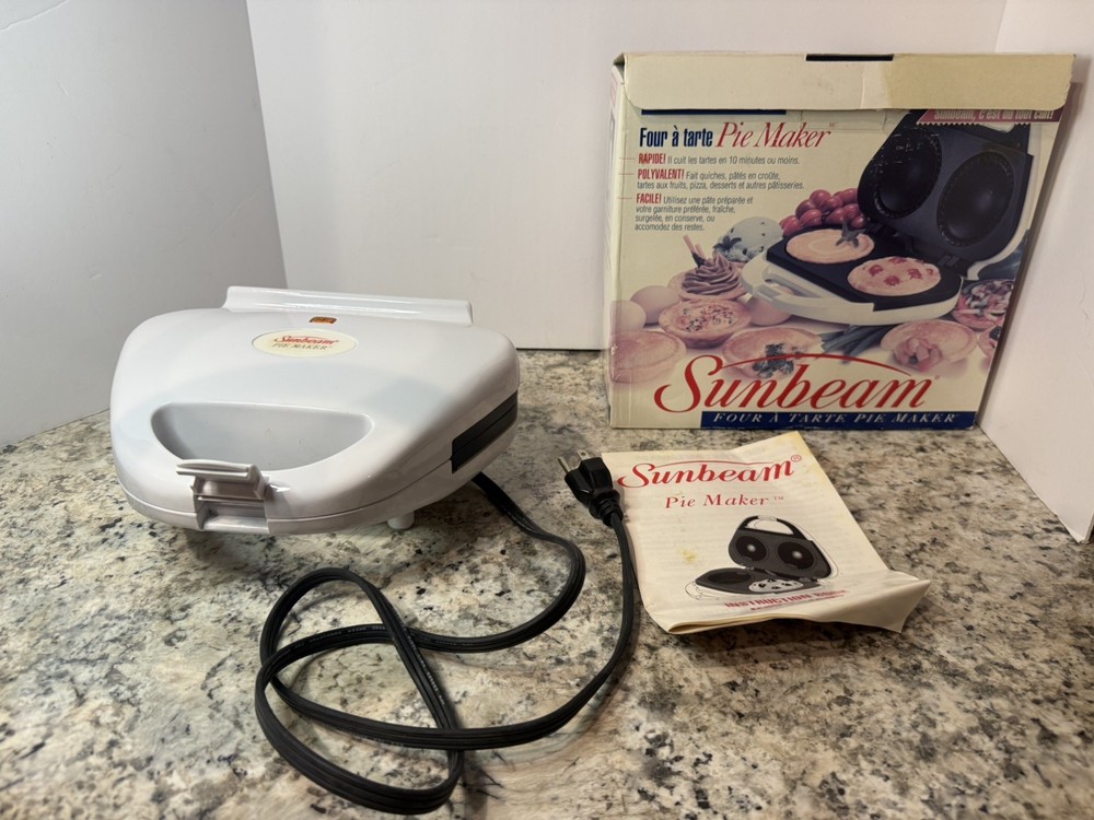 Vintage Sunbeam Pie Maker Model 4808 Two Pie Mini White MCM 1993