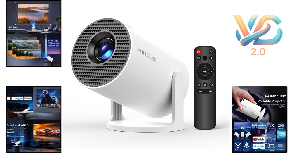 Mini Projector WiFi Bluetooth 4K Support Portable 130'' Screen