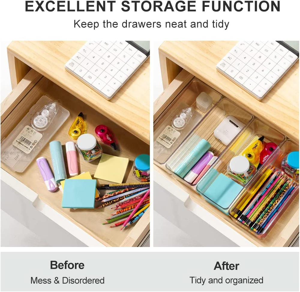 Clear Plastic Drawer Organizer Bins 8Pack Stackable Cutlery Storage Bins Trays