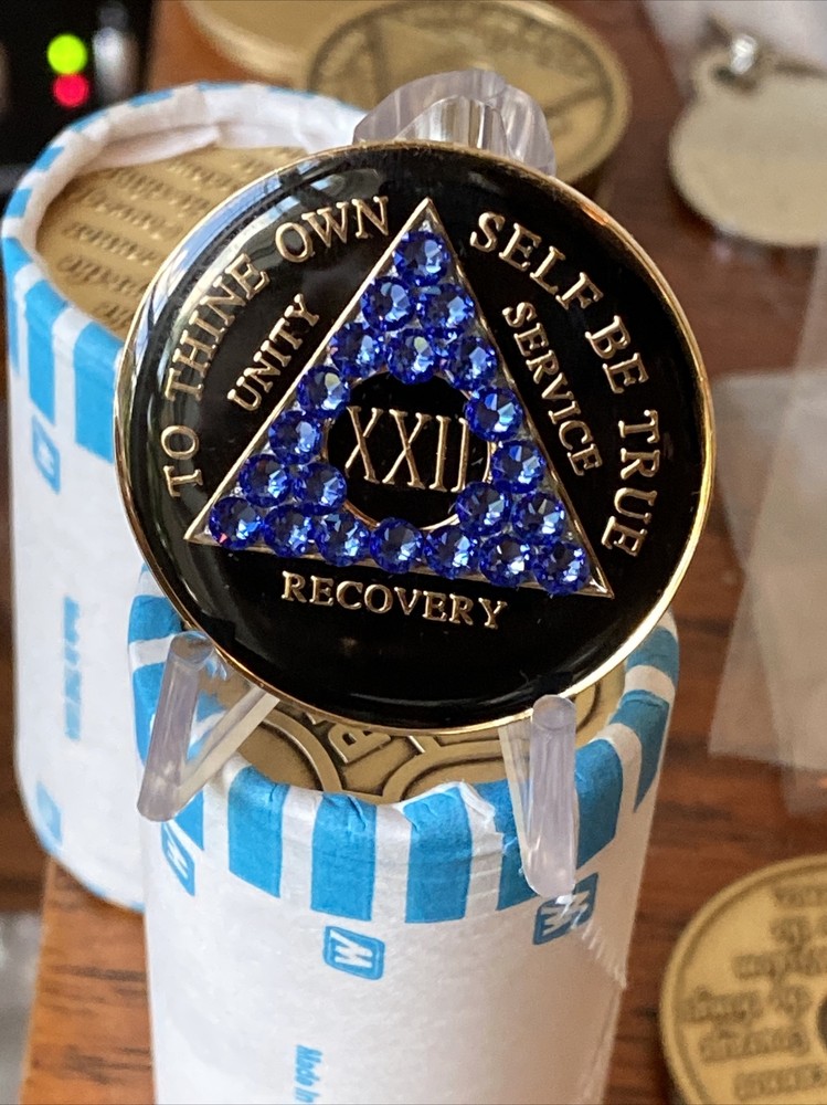 22 Year AA Medallion Black Tri-plate Sapphire Blue Crystal