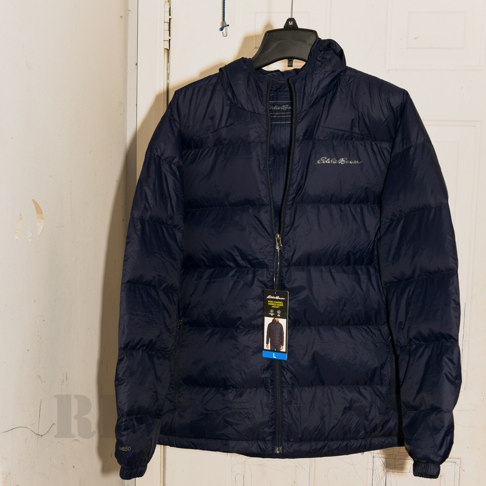 Blue NWT Eddie Bauer Men’s Hooded Down Jacket