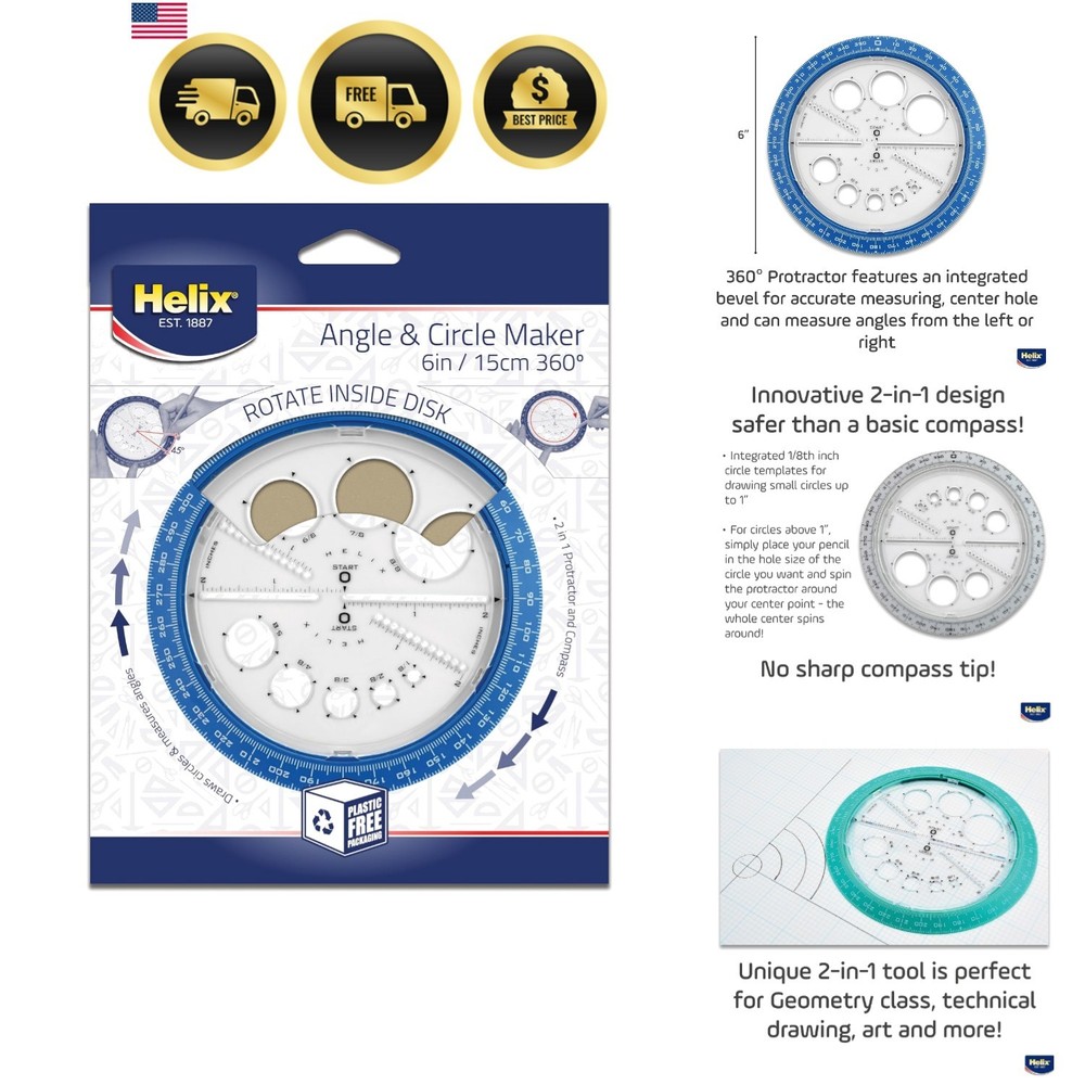 Angle and Circle Maker Protractor with Integrated Templates 6 Inch 15cm Assorted