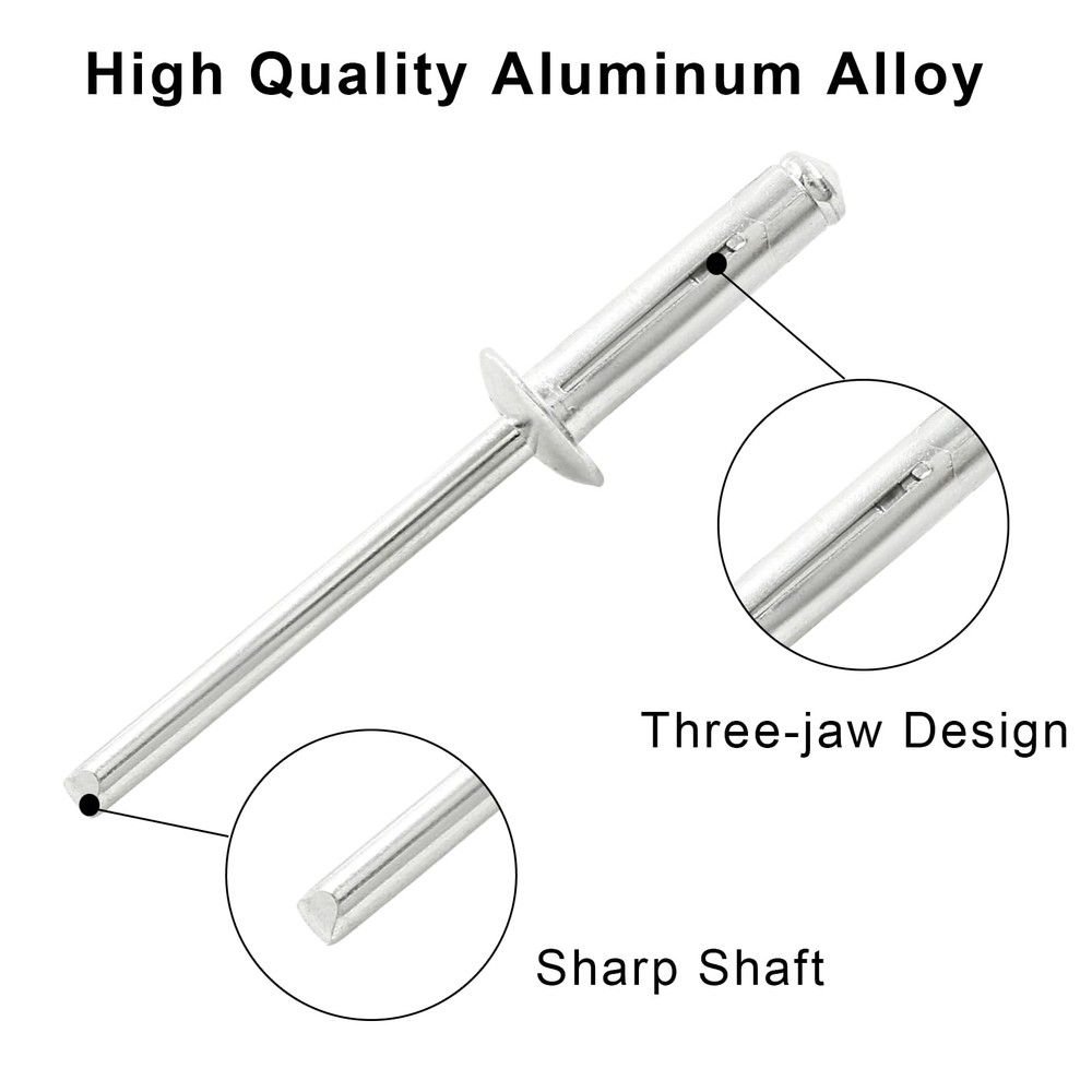 60 Pcs 3/16" x 3/4" Tri-Fold Exploding Pop Rivets, Aluminum Large Head Blind