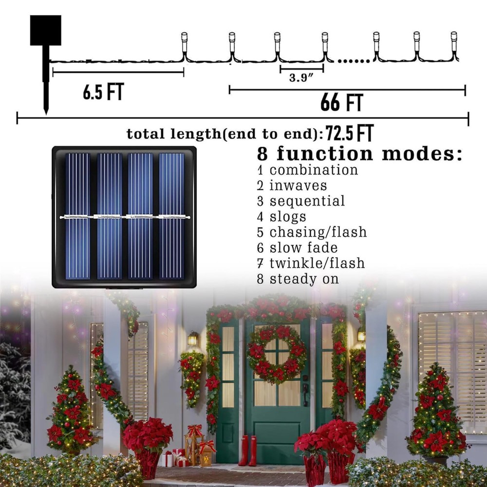 TW SHINE 2 Pack Solar String Lights, 200 LED 66 FT, Waterproof, 8 Modes, Warm...