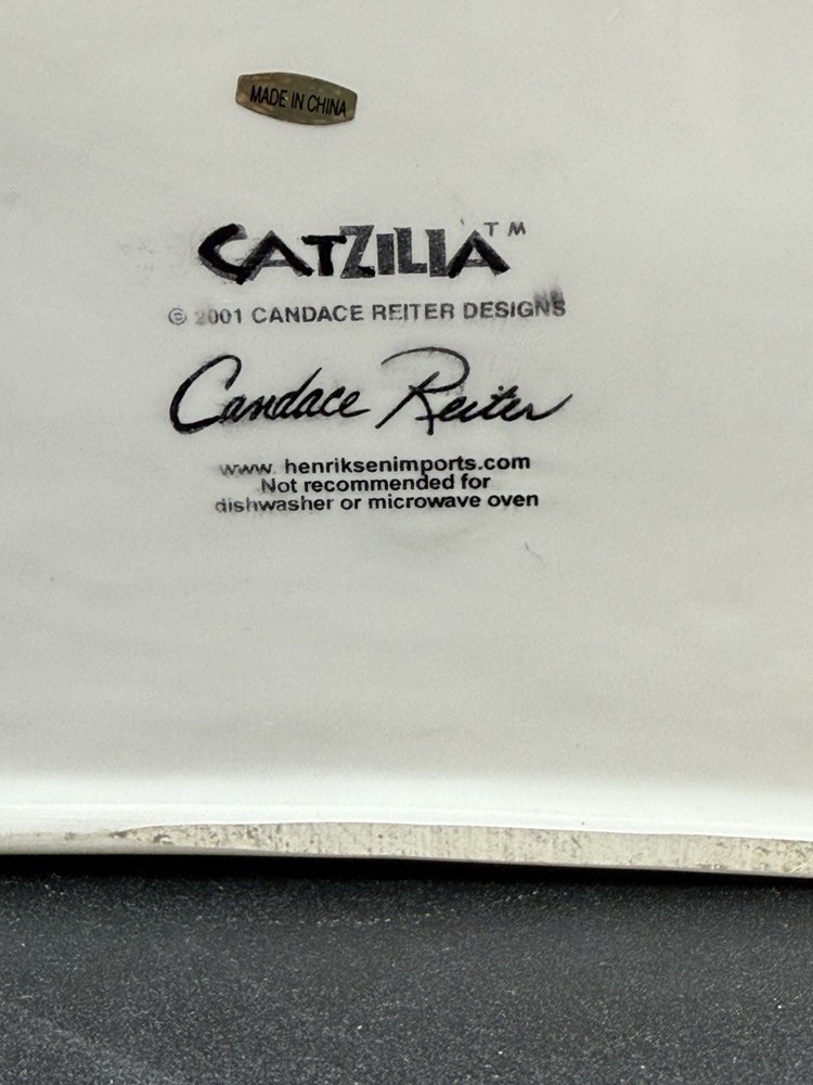2001 Candace Reiter 'CATZILLA' Ceramic Easter Basket Spring Decor