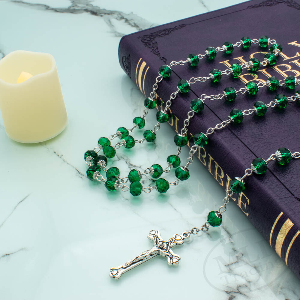 Emerald Green Rosary Necklace – Jerusalem Holy Center – 8mm Catholic Beads
