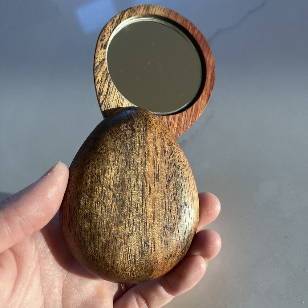 Handmade Solid Wood Compact Mirror Handheld Teardrop Shape - Beautiful!